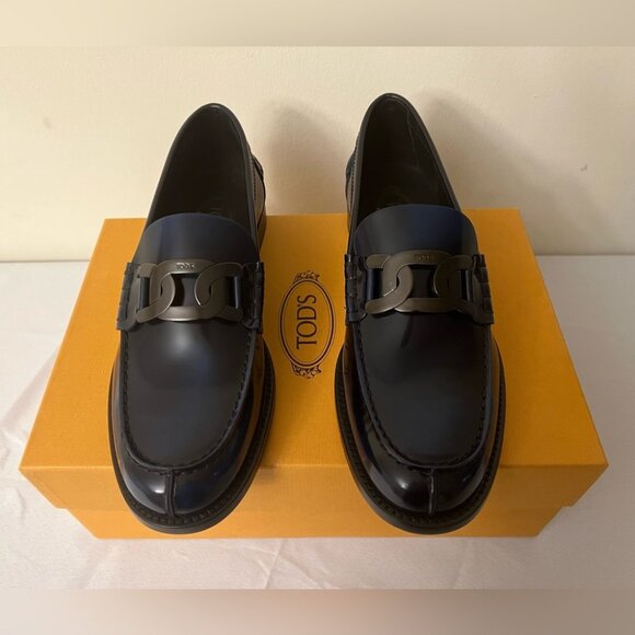 NIB Tods ‘Kate’ Chain Baltic Blue Patina Moccasin Loafers 8EU/9US $895.00 *2024* main image 14